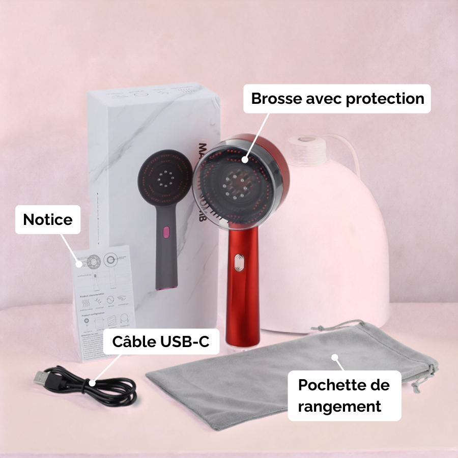 Brosse de stimulation capillaire 3 en 1