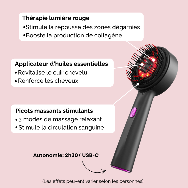 Brosse de stimulation capillaire 3 en 1